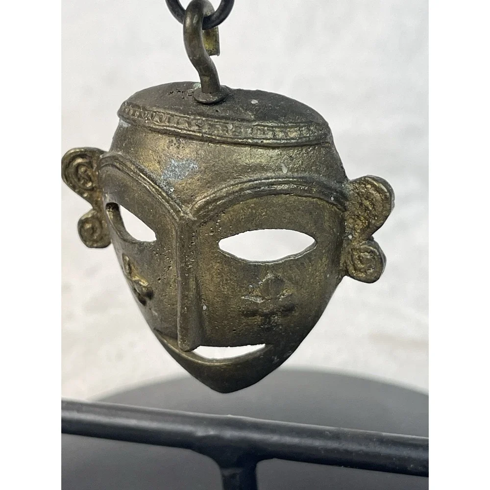 Black Metal Candle Holder Trinket Dish with Brass African Mask 6
